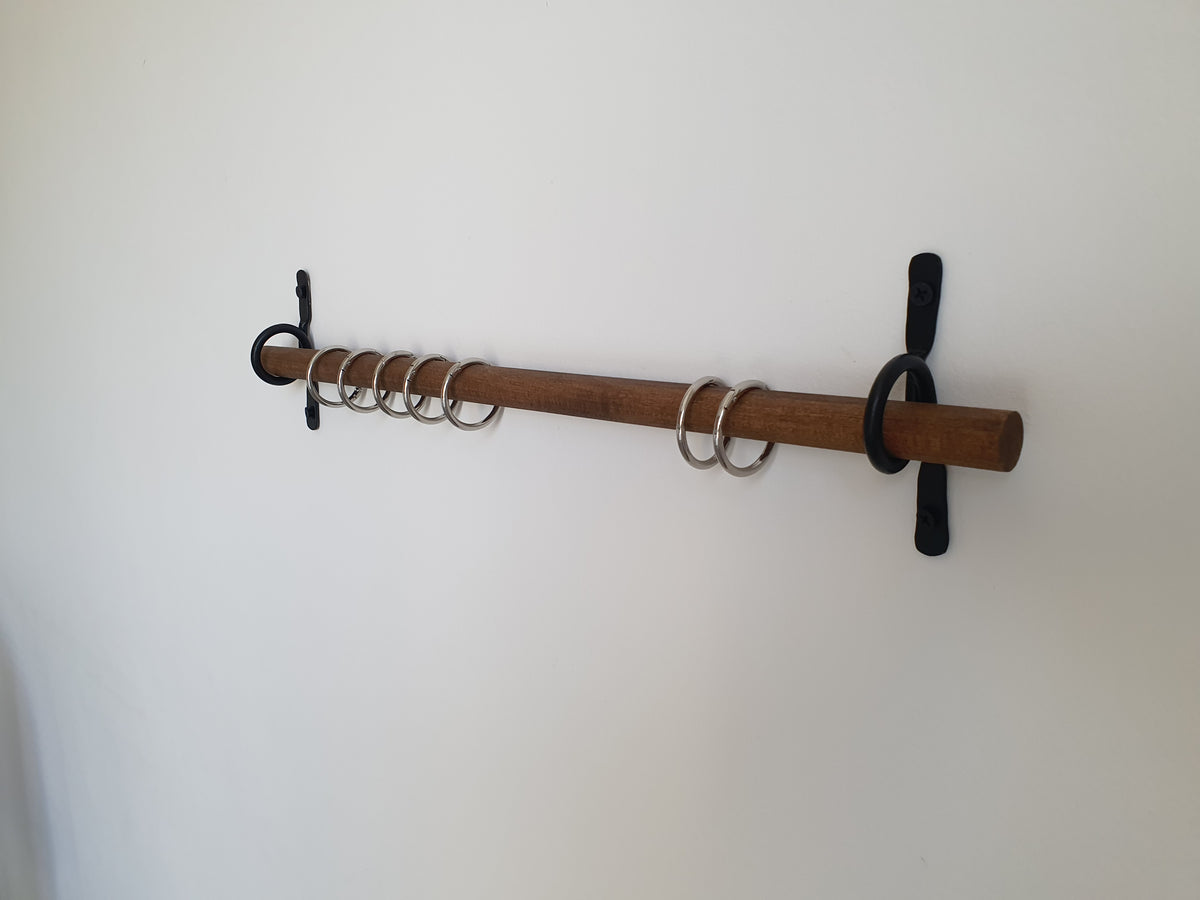 Hand-Forged Iron Curtain Rod Hooks, Rustic Black Metal Brackets, Set of 2