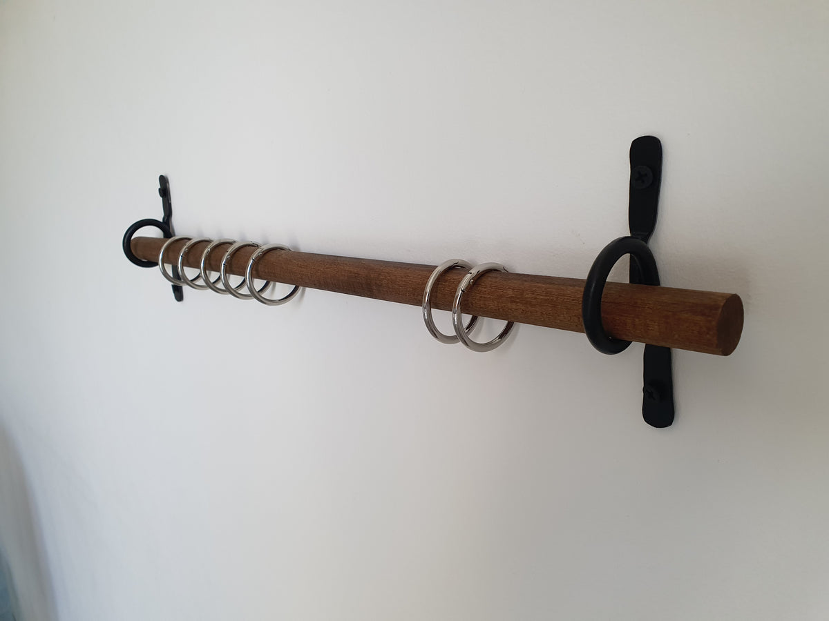 Hand-Forged Iron Curtain Rod Hooks, Rustic Black Metal Brackets, Set of 2