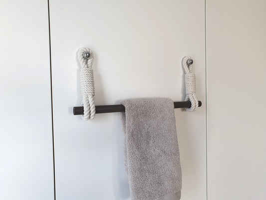 Cotton Rope Towel Holder, Wooden Bar, Scandinavian Rustic Decor