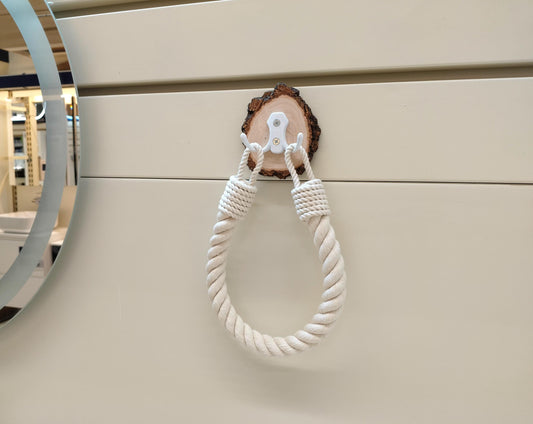 Handmade Rope Towel Holder - Wood Slice Accent Boho Bathroom Decor