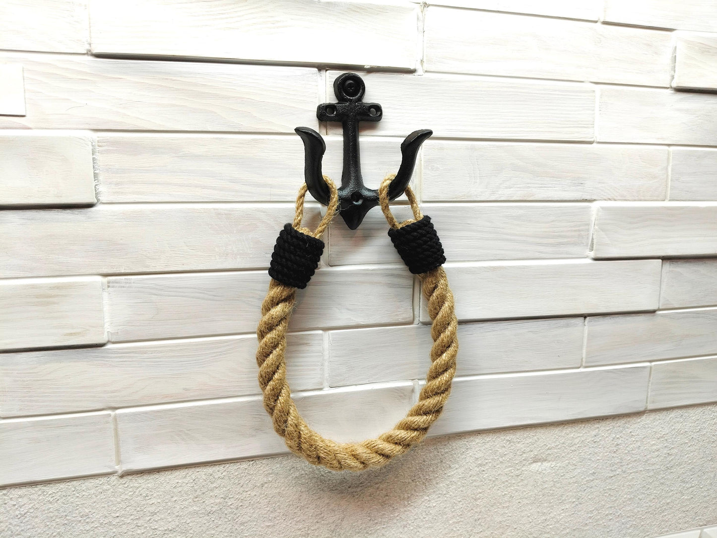 Jute Rope Toilet Paper Holder - Anchor Hook Nautical Wall Mount