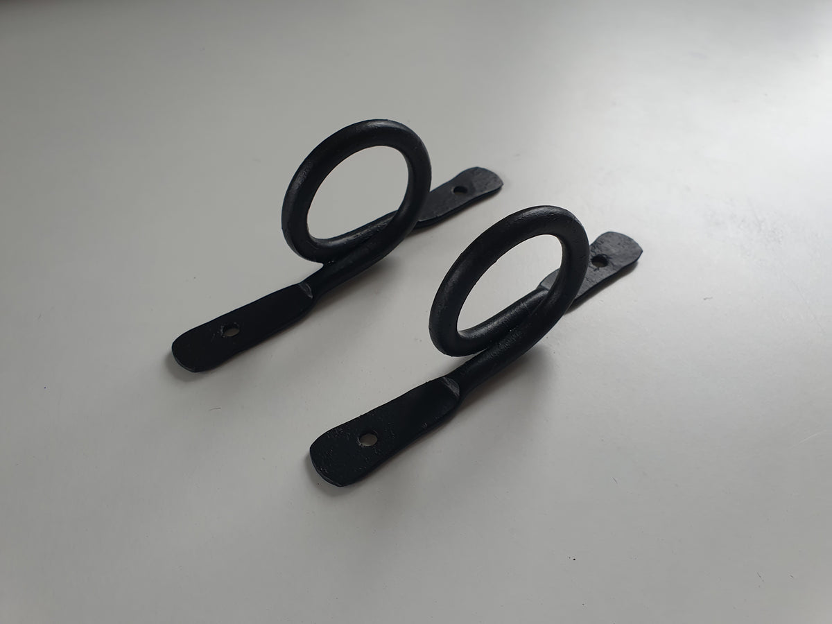 Hand-Forged Iron Curtain Rod Hooks, Rustic Black Metal Brackets, Set of 2