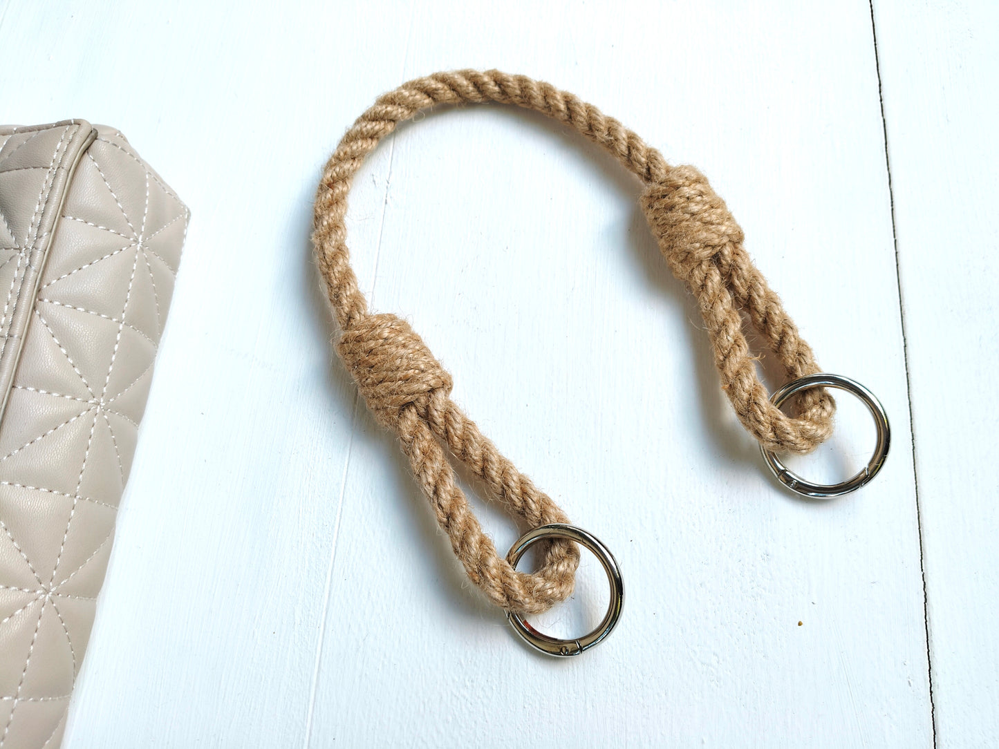 Natural Jute Rope Bag Handle with Metal Rings