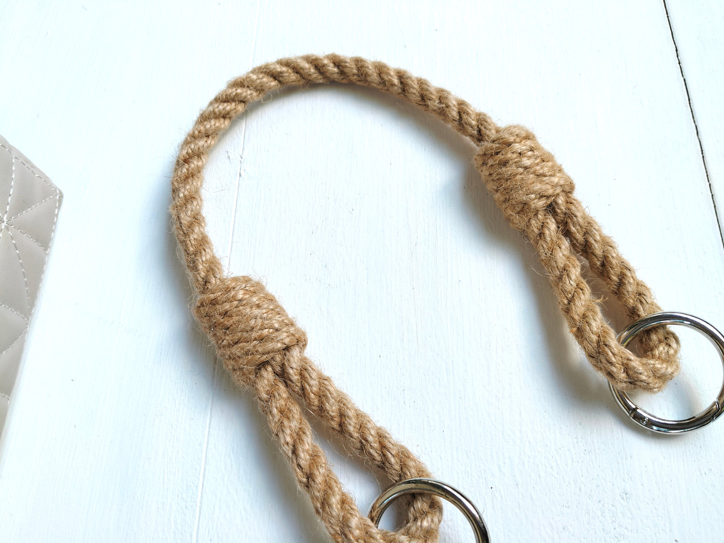 Natural Jute Rope Bag Handle with Metal Rings
