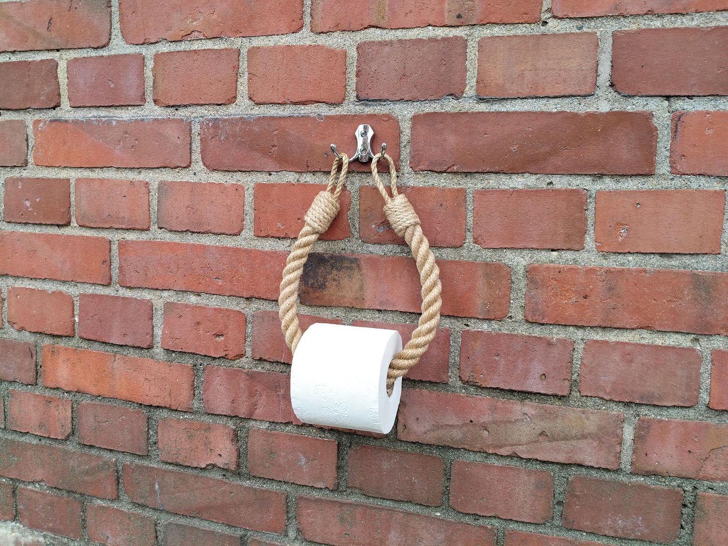 Handmade Jute Rope Toilet Paper Holder - Metal Hook Wall Mount