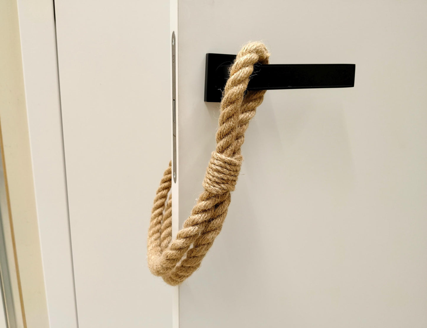 Handmade Beige Jute Rope Door Stopper - Natural Boho Weighted Doorstop