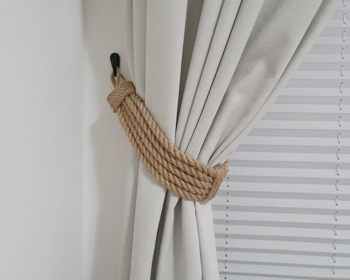 Chunky Jute Rope Curtain Tieback - Thick Natural Rope Holdback Rustic Decor