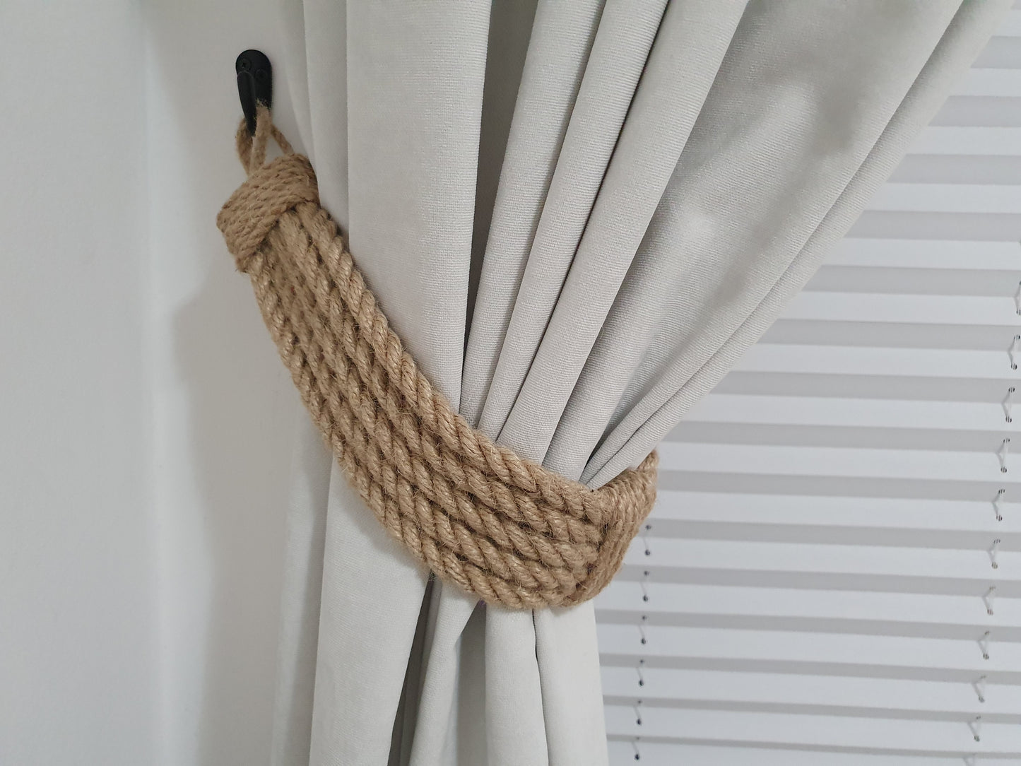 Chunky Jute Rope Curtain Tieback - Thick Natural Rope Holdback Rustic Decor