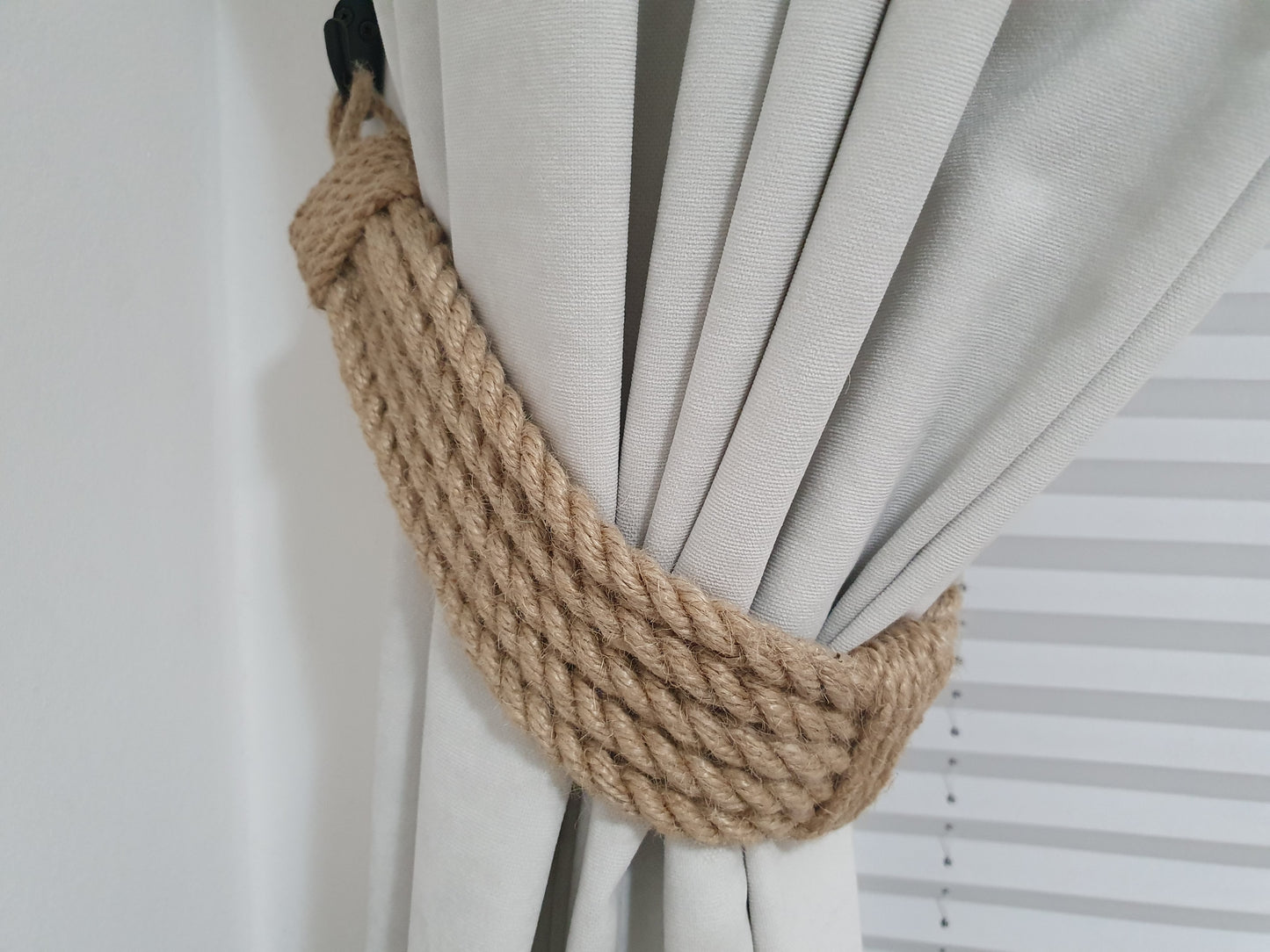 Chunky Jute Rope Curtain Tieback - Thick Natural Rope Holdback Rustic Decor