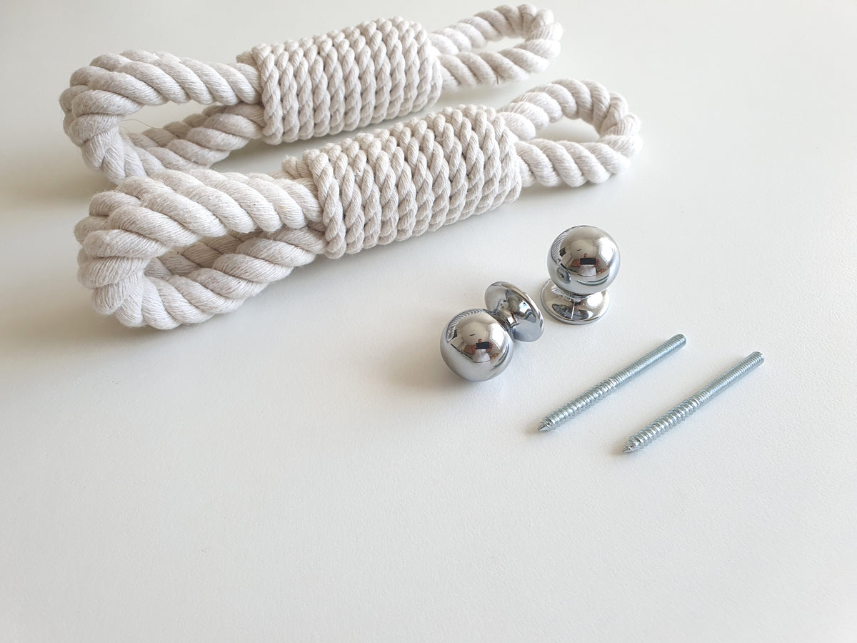 Handmade Cotton Rope Towel Holder, Wooden Rod, Chrome Hooks, Farmhouse Scandinavian Decor