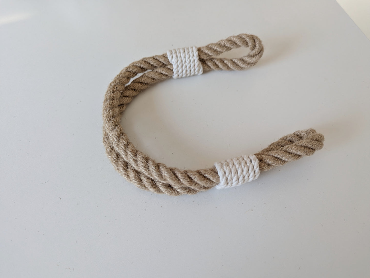 Jute Rope Curtain Tieback - White Cotton Base Wrap Rustic Holdback