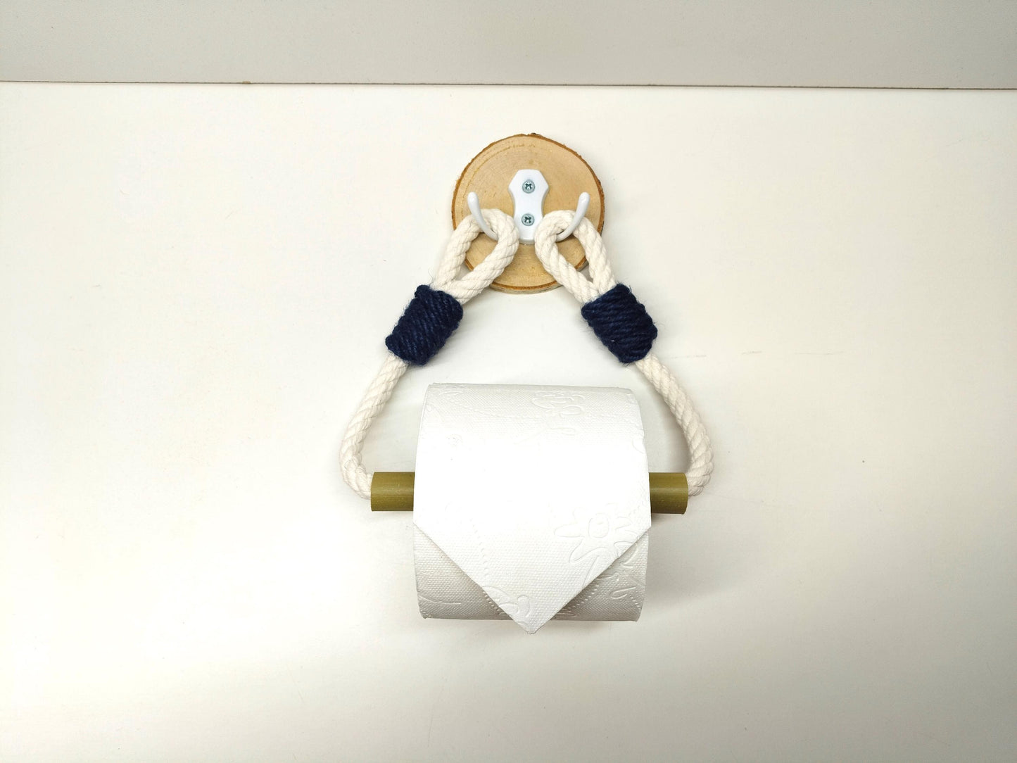 Bamboo & Cotton Rope Toilet Paper Holder - Metal Hook Wall Mount