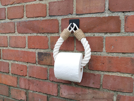 Handmade White Rope Toilet Paper Holder - Boho Jute Accent No-Drill