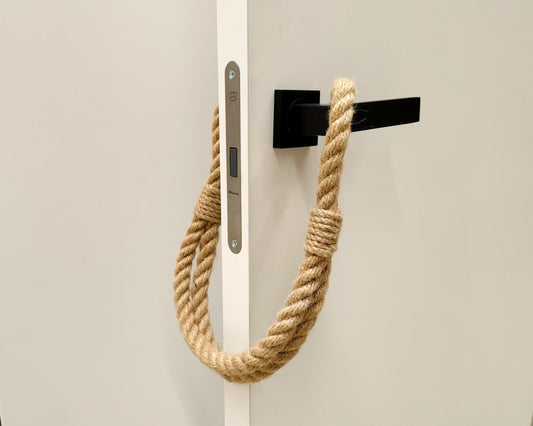 Handmade Beige Jute Rope Door Stopper - Natural Boho Weighted Doorstop