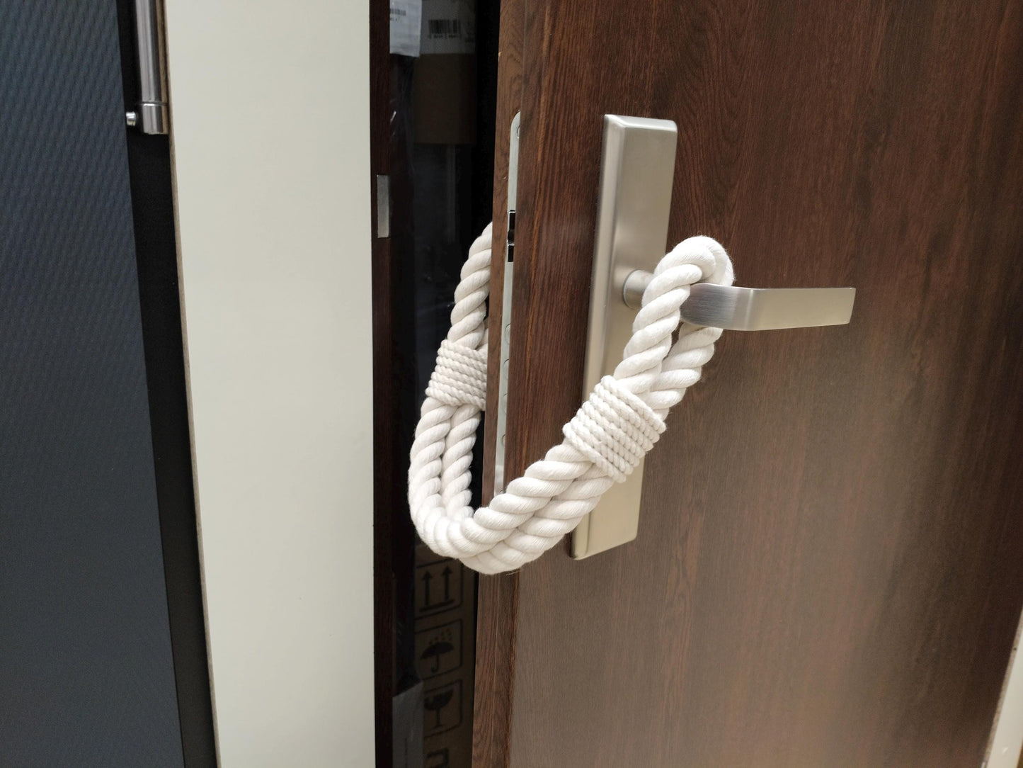 Handmade White Cotton Rope Door Stopper - Natural Boho Weighted Doorstop