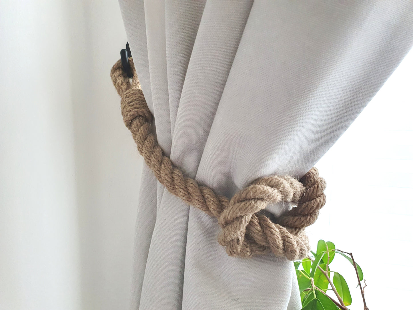 Jute Rope Curtain Tieback - Natural Knot Holdback Rustic Boho Decor