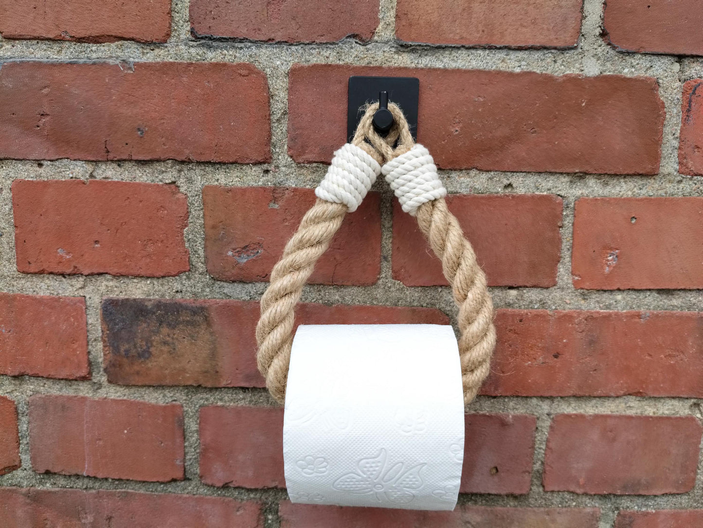 Handmade Jute Rope Toilet Paper Holder - Boho Rustic No-Drill
