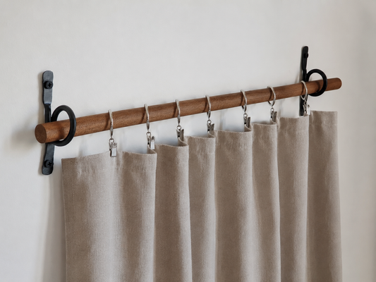 Hand-Forged Iron Curtain Rod Hooks, Rustic Black Metal Brackets, Set of 2
