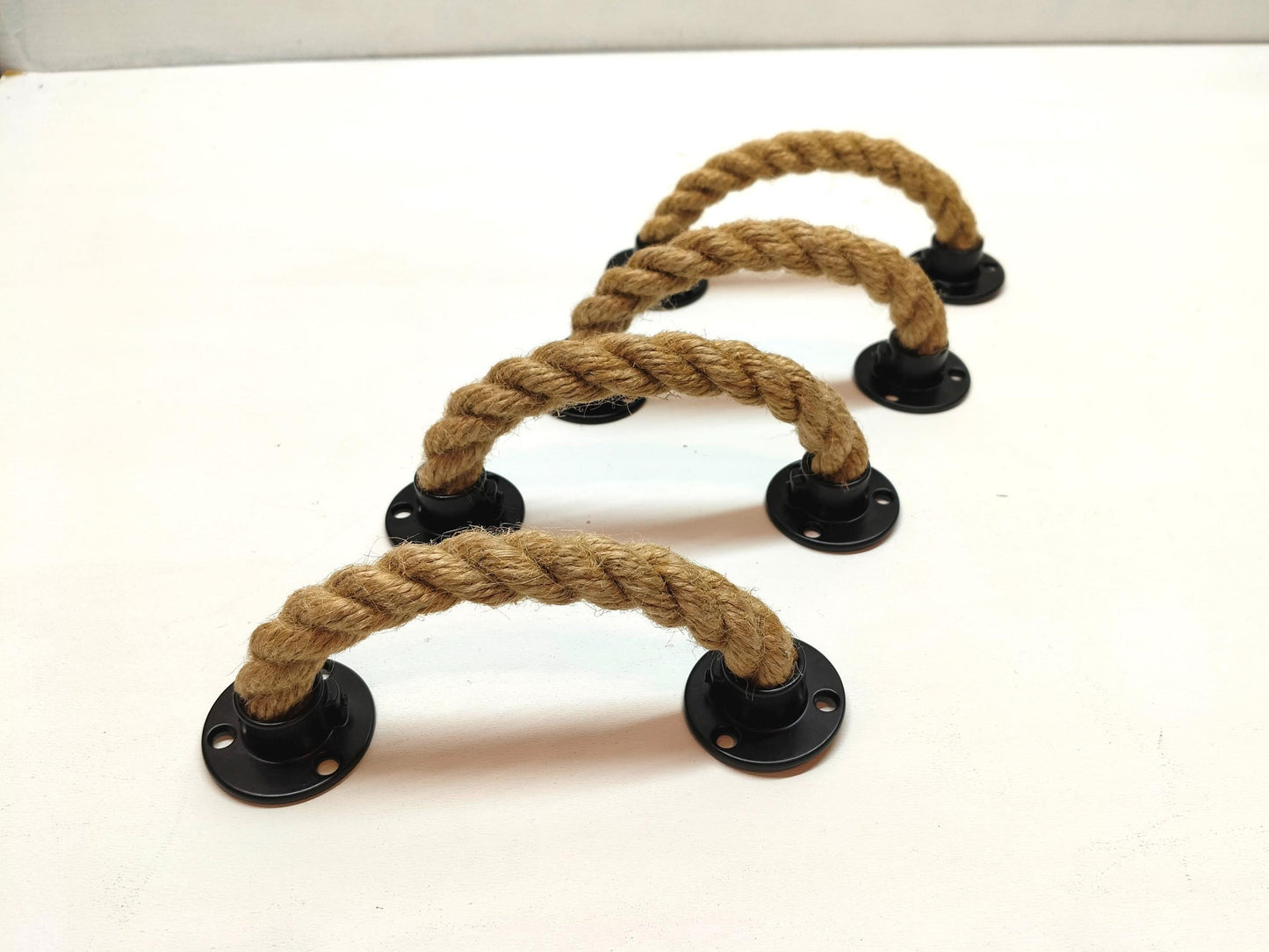 Handmade Jute Rope Drawer Pull - Black Hardware Rustic Cabinet Handle