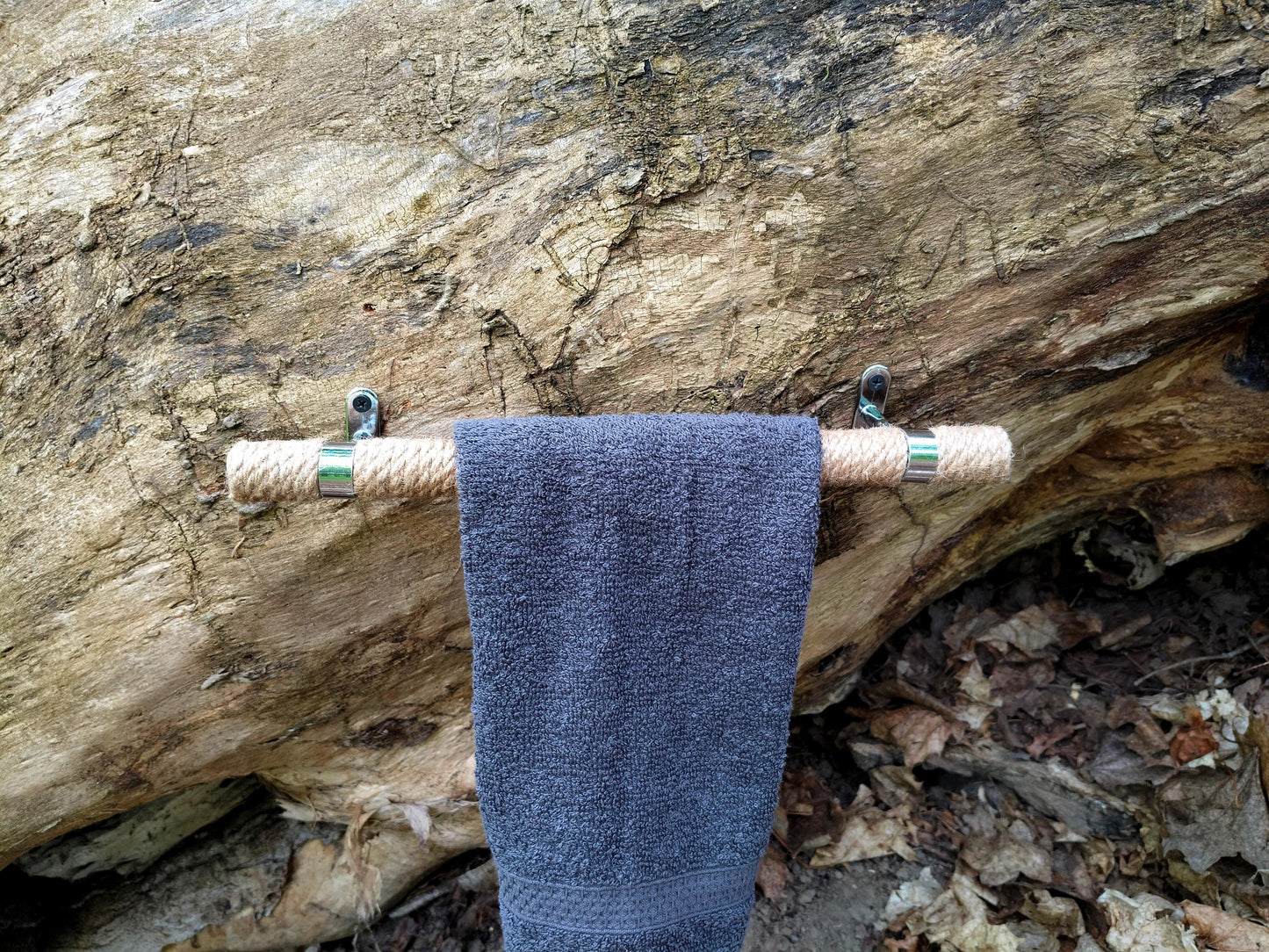 Handmade Jute Rope Towel Holder - Rustic Bathroom Towel Bar 40cm