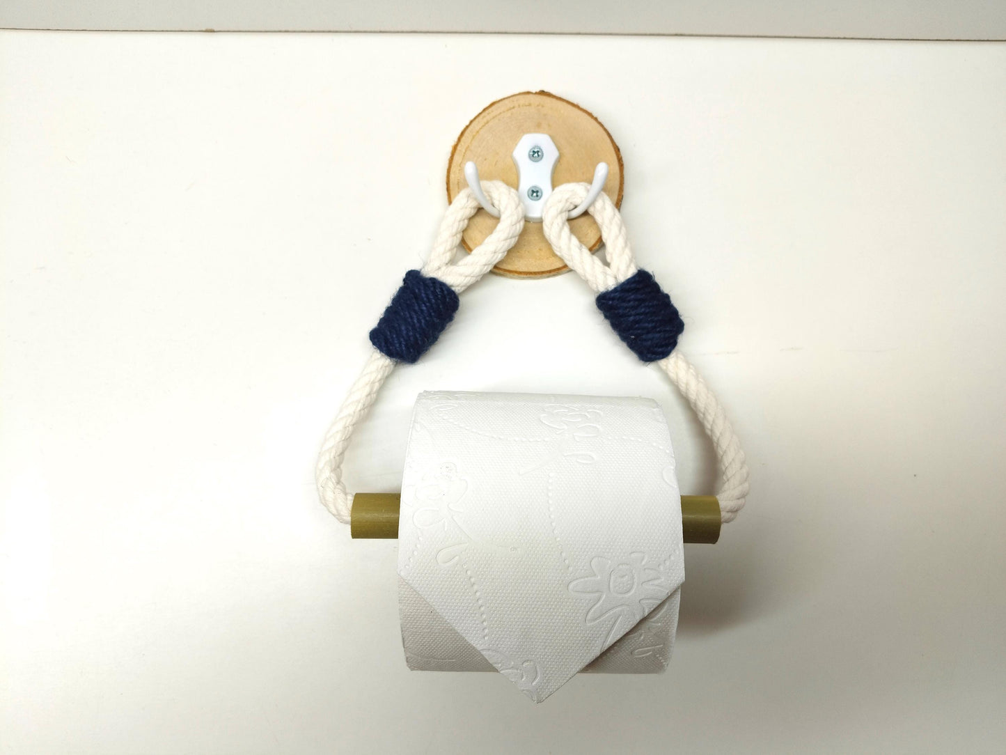Bamboo & Cotton Rope Toilet Paper Holder - Metal Hook Wall Mount