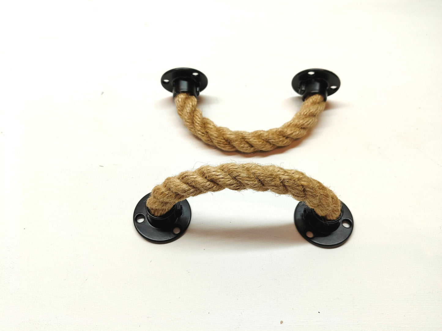 Handmade Jute Rope Drawer Pull - Black Hardware Rustic Cabinet Handle