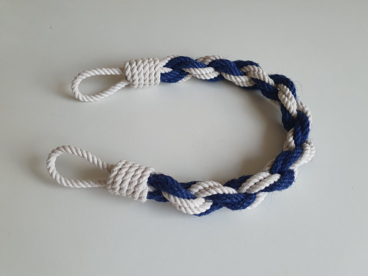 Nautical Towel Holder | Brass Anchor Hook, White Blue Rope, Coastal Bathroom Decor