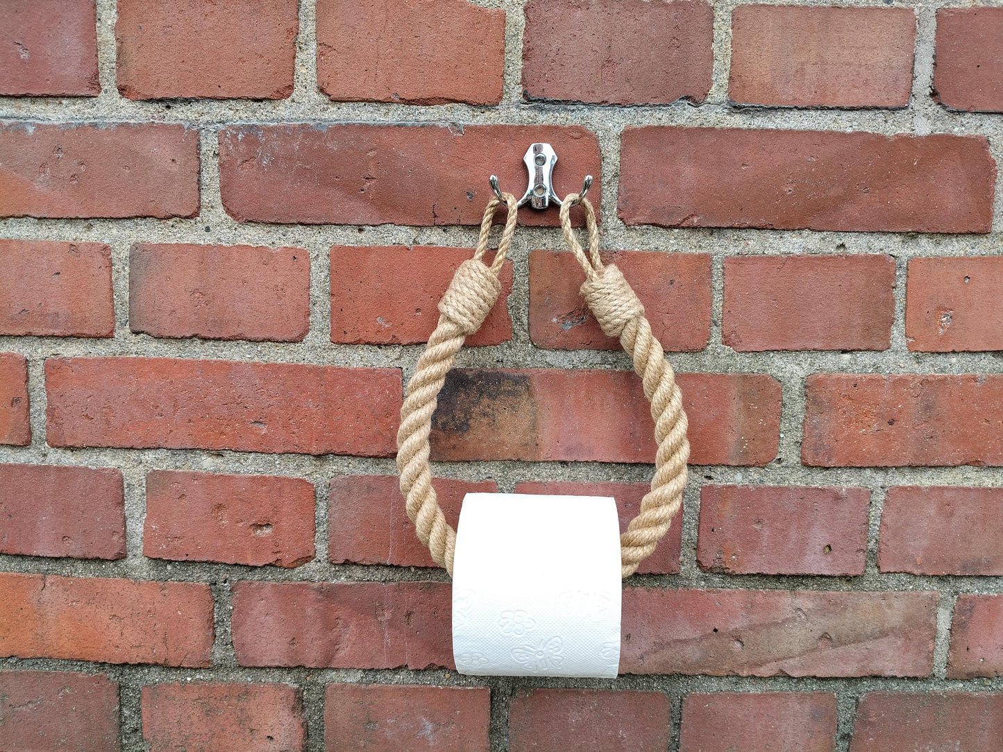 Handmade Jute Rope Toilet Paper Holder - Metal Hook Wall Mount