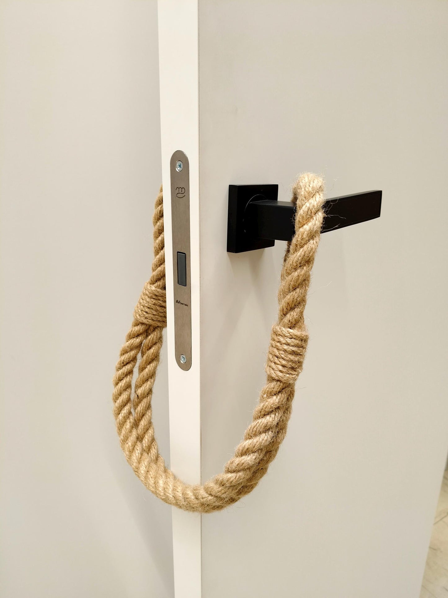 Handmade Beige Jute Rope Door Stopper - Natural Boho Weighted Doorstop