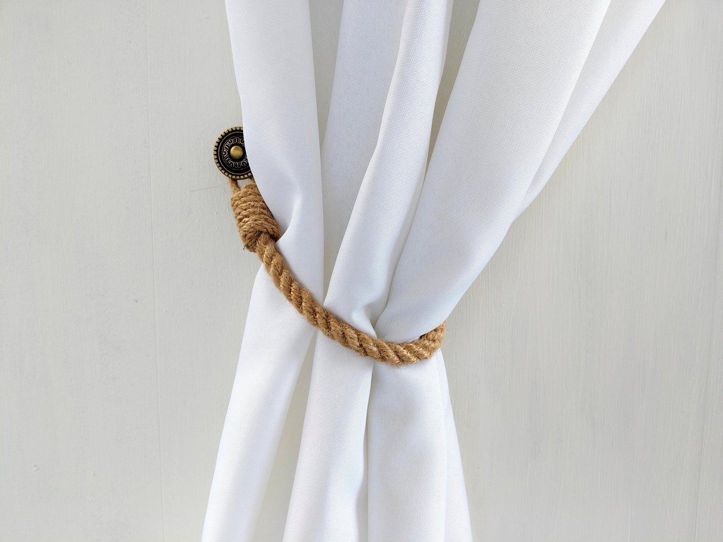 Natural Jute Curtain Tieback - Handmade Rope Holdback for Rustic Boho Decor