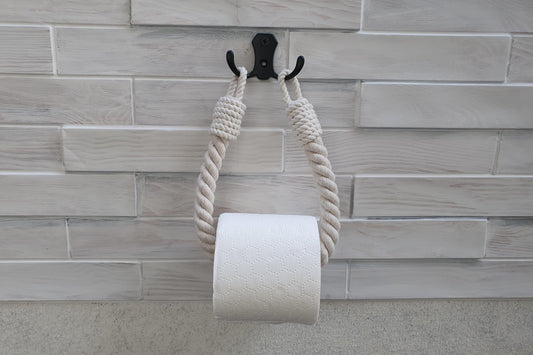 Handmade Cotton Rope Toilet Paper Holder - Metal Hook Wall Mount