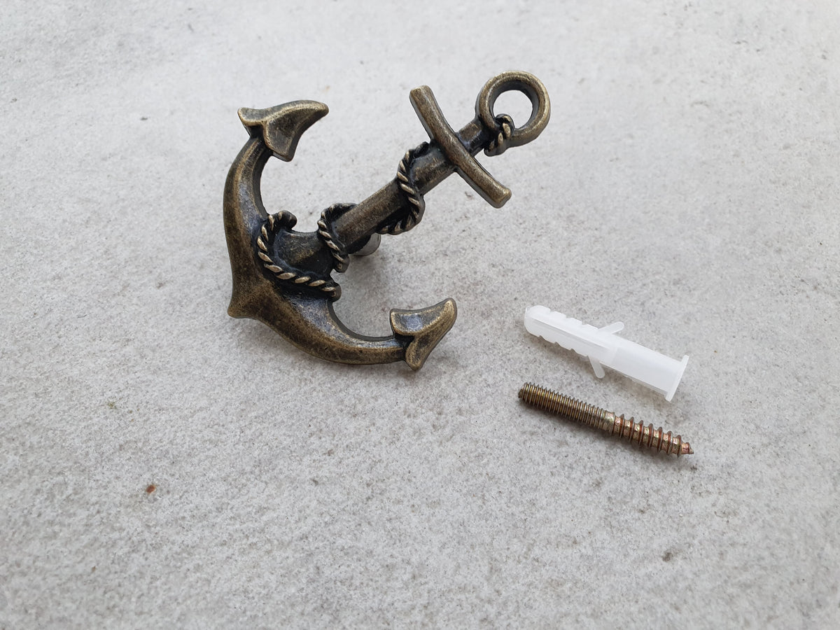 Nautical Jute Rope Toilet Paper Holder, Navy Accents, Brass Anchor Hook