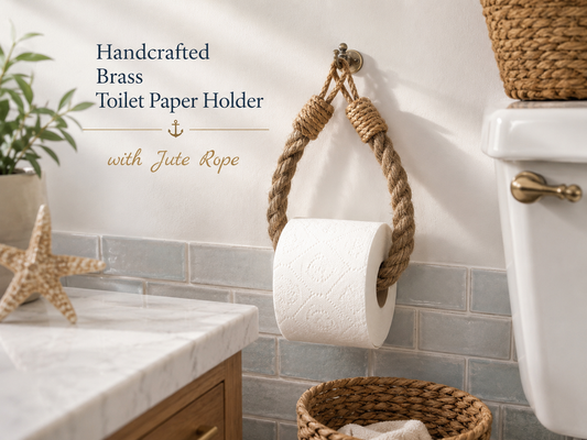 Jute Rope Toilet Paper Holder with Brass Hook | Rustic Farmhouse Bathroom Decor