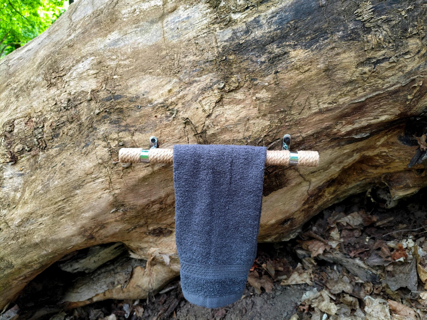 Handmade Jute Rope Towel Holder - Rustic Bathroom Towel Bar 40cm