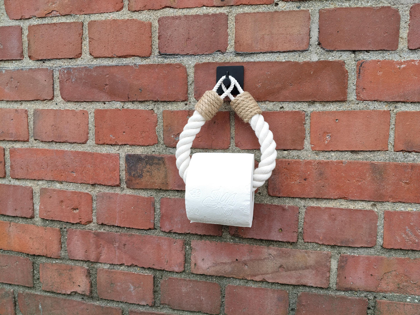 Handmade White Rope Toilet Paper Holder - Boho Jute Accent No-Drill