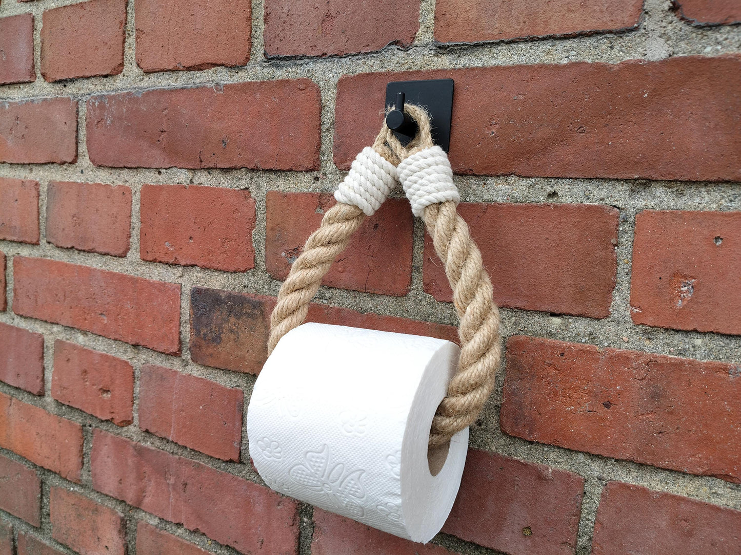 Handmade Jute Rope Toilet Paper Holder - Boho Rustic No-Drill