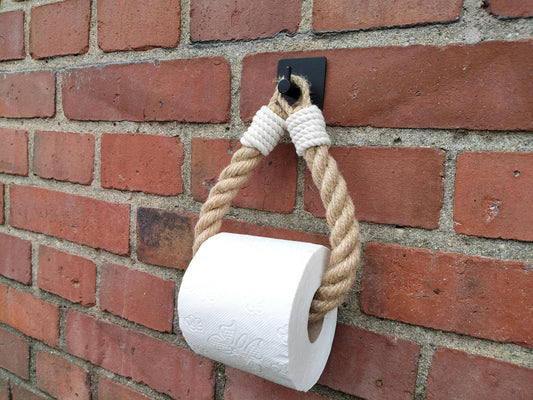 Handmade Jute Rope Toilet Paper Holder - Boho Rustic No-Drill