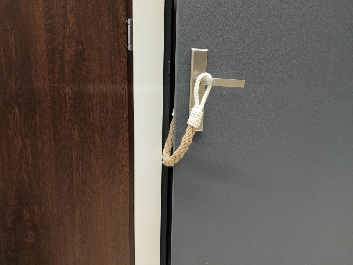 Handmade Jute Rope Door Stopper - White Loops Nautical Weighted Doorstop