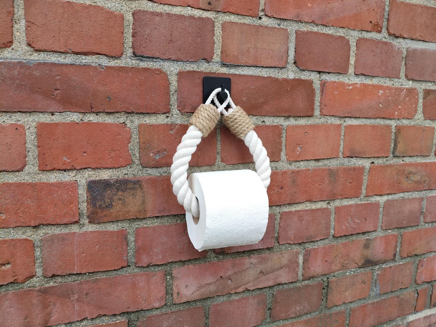 Handmade White Rope Toilet Paper Holder - Boho Jute Accent No-Drill