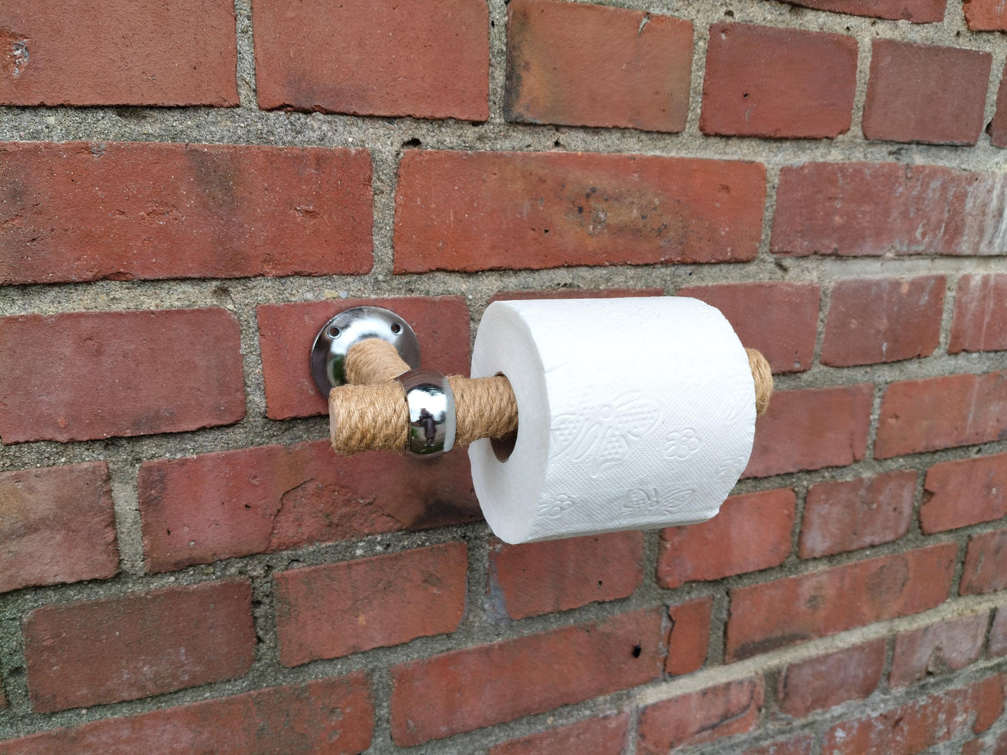 Handmade Jute Rope Toilet Paper Holder - Wood Rod Wall Mount