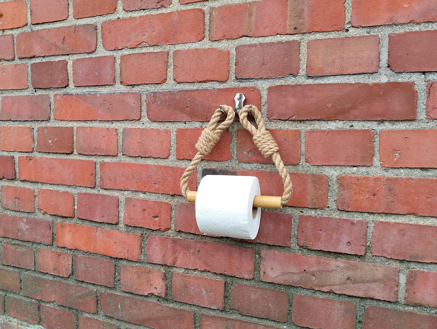 Boho Jute Toilet Paper Holder - Bamboo Rod & Metal Hook