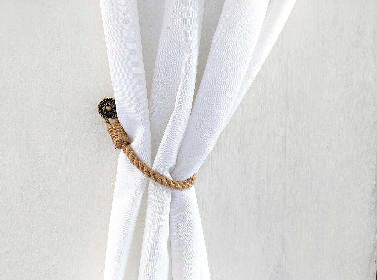 Natural Jute Curtain Tieback - Handmade Rope Holdback for Rustic Boho Decor
