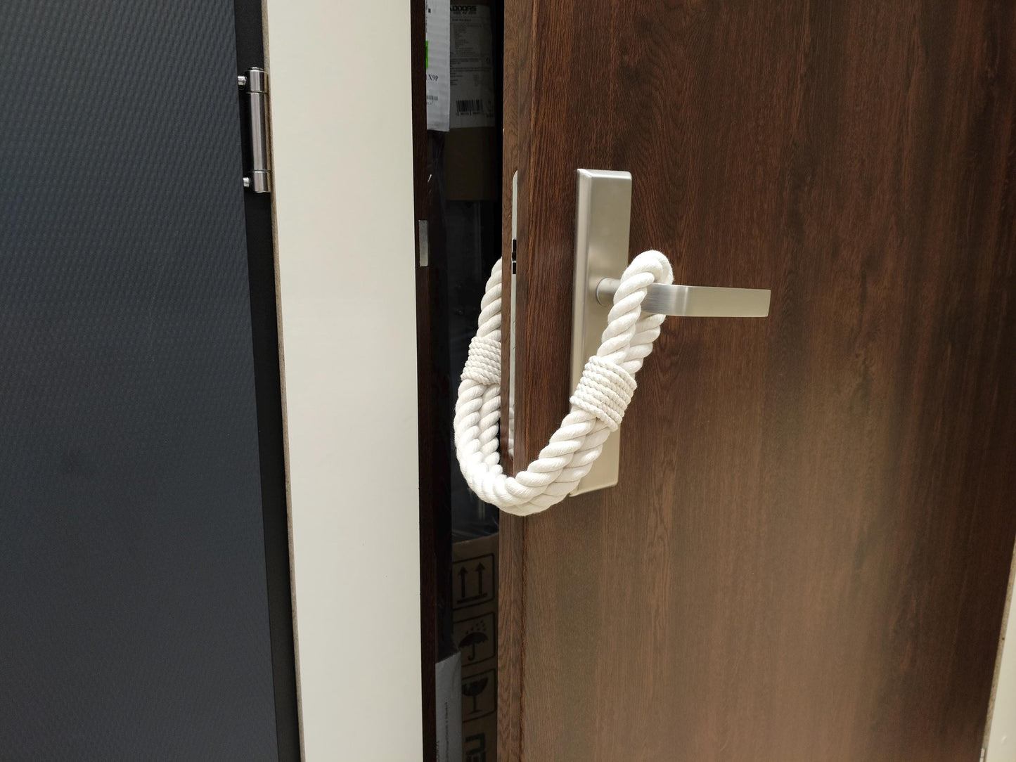 Handmade White Cotton Rope Door Stopper - Natural Boho Weighted Doorstop