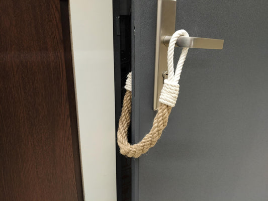 Handmade Jute Rope Door Stopper - White Loops Nautical Weighted Doorstop
