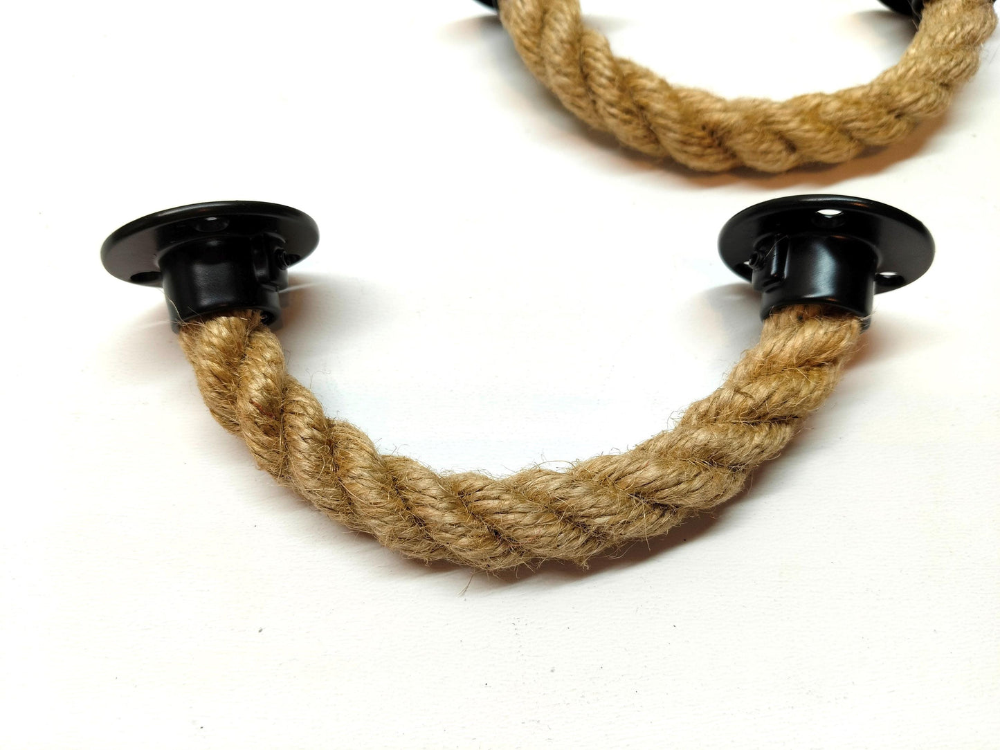 Handmade Jute Rope Drawer Pull - Black Hardware Rustic Cabinet Handle