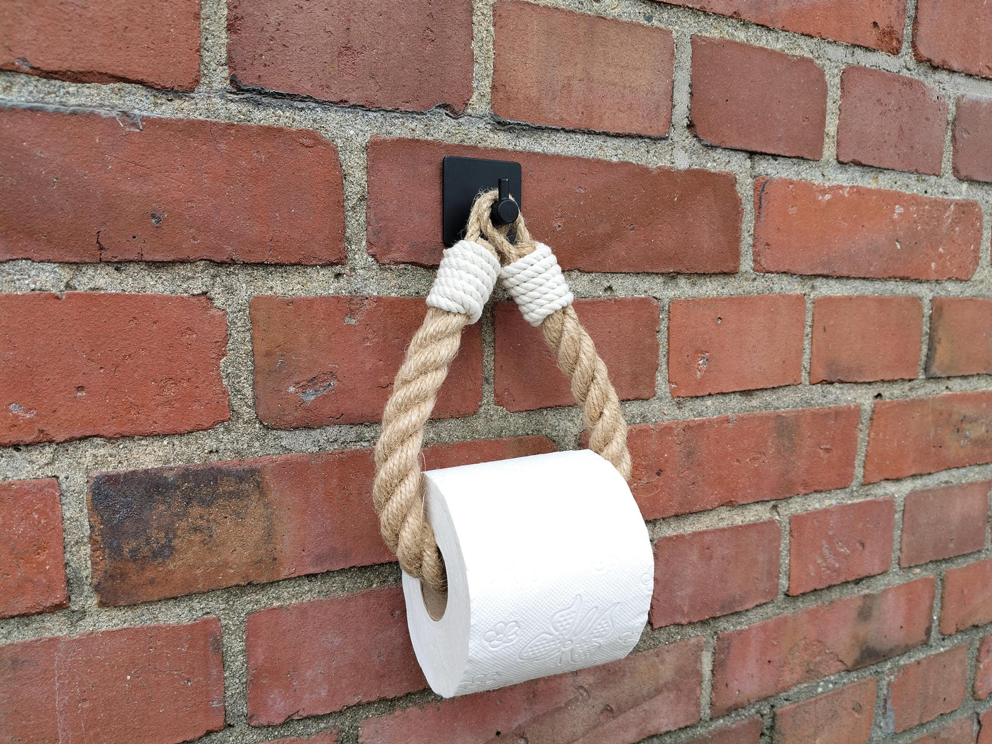 Handmade Jute Rope Toilet Paper Holder - Boho Rustic No-Drill