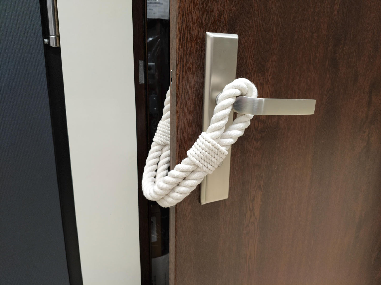 Handmade White Cotton Rope Door Stopper - Natural Boho Weighted Doorstop