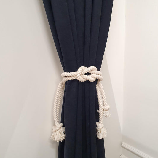 Curtain Tieback - White Cotton Rope Square Knot