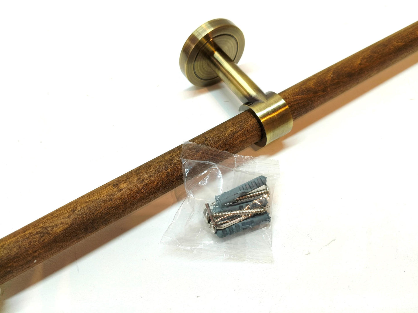 Toilet Paper Holder - Double Wood Rod & Brass Wall Mount
