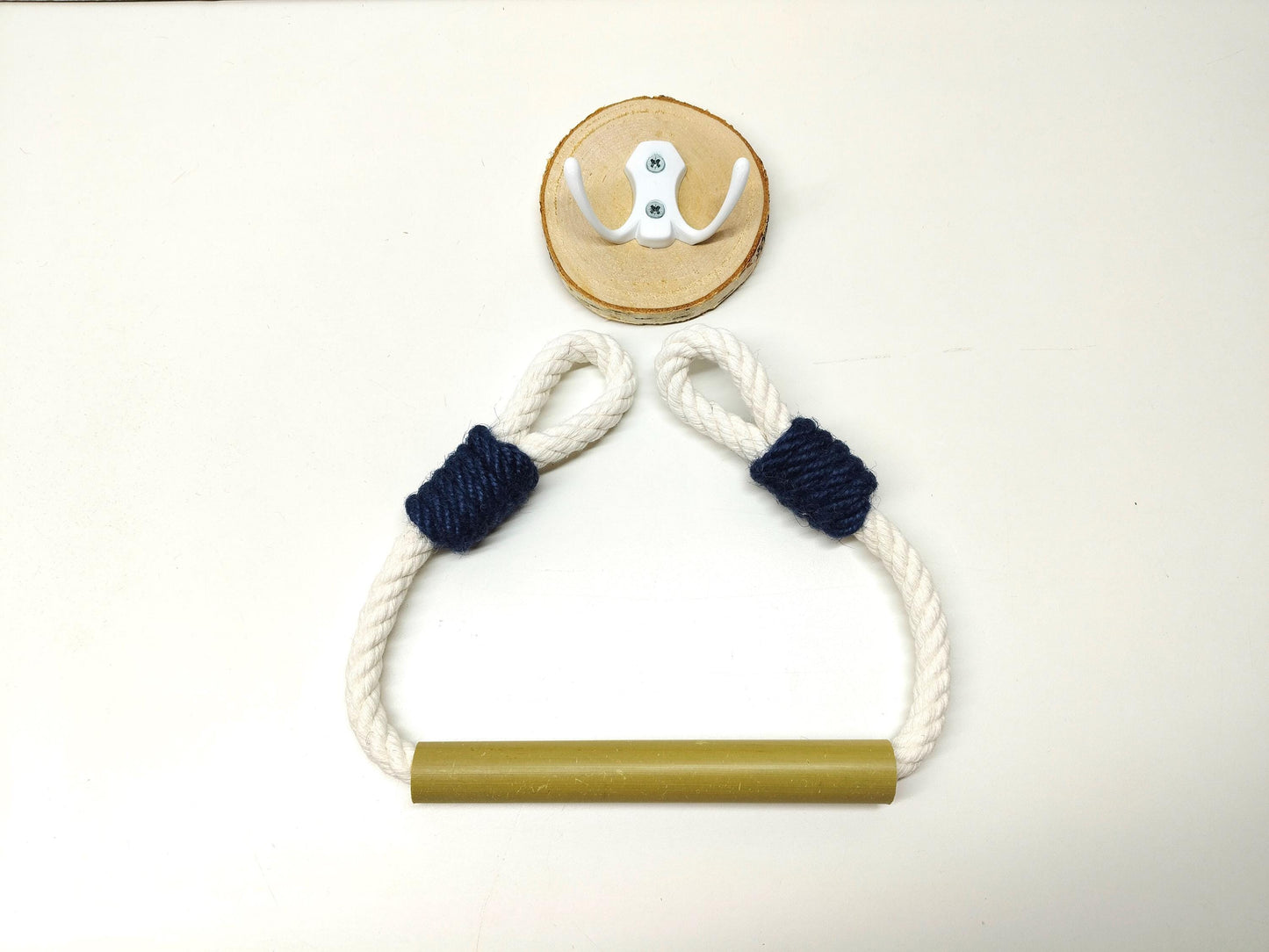 Bamboo & Cotton Rope Toilet Paper Holder - Metal Hook Wall Mount